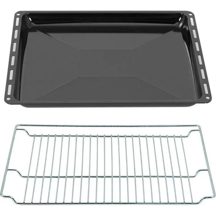 ICQN Backblech 465 x 370 x 30 mm, Emaille, (Set mit Backofenrost, 2-St), Passend für Bosch, Neff, Constructa, Beko, Samsung, Teka