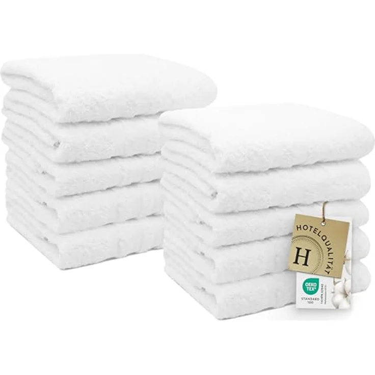 ZOLLNER 10er Set Handtücher, 50x100 cm, flauschige und saugstarke Baumwolltücher in Weiß, mit Aufhänger, waschbar bis 95°C, Hotelqualität, STANDARD 100 by OEKO-TEX zertifiziert – Bild 1