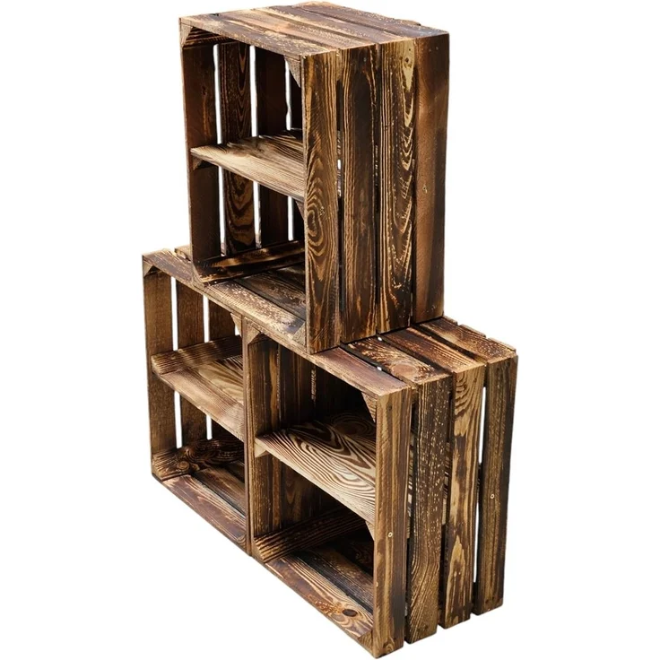 Holzkisten Weinkisten Kisten Vintage Geflammt 50 x 40 x 30cm mit Regalböden DIY – Bild 4