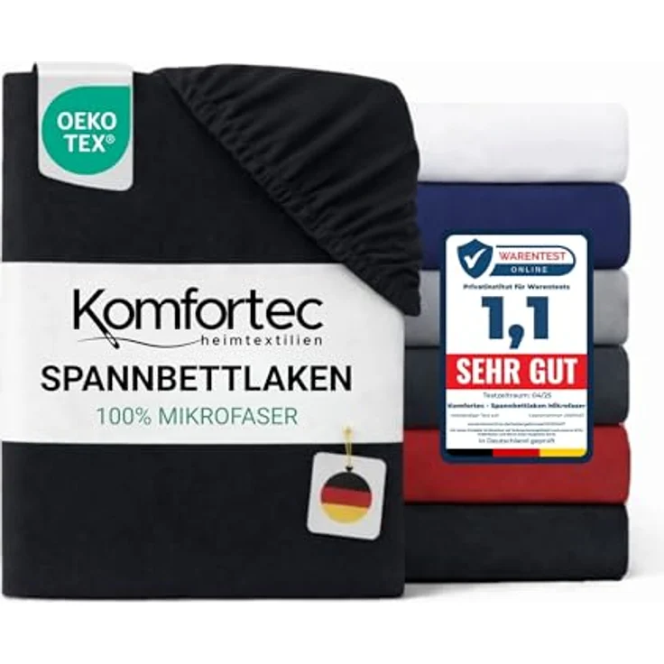 Komfortec Mikrofaser Spannbettlaken 160x200 cm – Weiches Spannbetttuch mit Rundumgummi – Fitted Sheet für Matratzen bis 30 cm – Schwarz – Oeko-Tex – Pflegeleicht & Hautfreundlich – 90g/m² – Bild 2