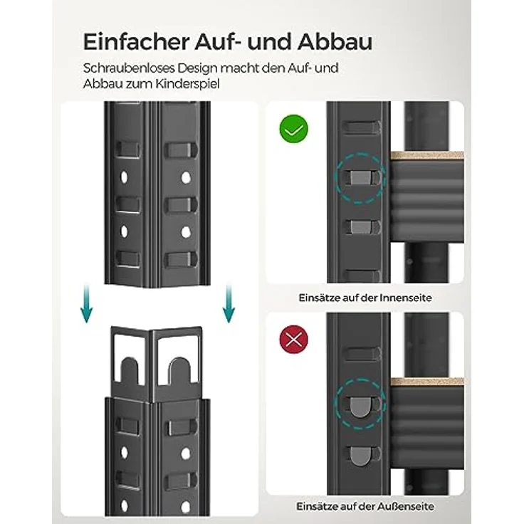 SONGMICS Schwerlastregal, 2er Set, Kellerregal, Lagerregal, 40 x 90 x 180 cm, Regal mit Stahlgestell, jeweils bis 875 kg belastbar, 5 verstellbare Ablagen, grau GLR040G02 – Bild 7