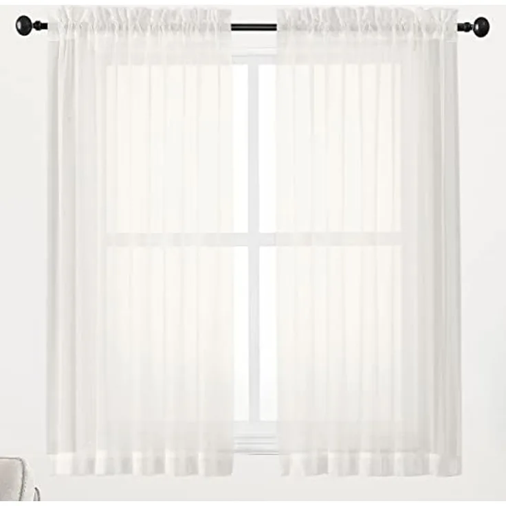 Chyhomenyc Elfenbeinfarbene transparente Fenstervorhänge, 114 cm, lichtfilternde, solide Voile-Vorhänge für kleine Fenster/Wohnzimmer/Schlafzimmer, Stangentasche, 106x114 cm (B x L)