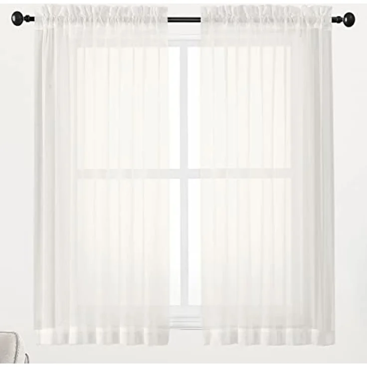 Chyhomenyc Elfenbeinfarbene transparente Fenstervorhänge, 114 cm, lichtfilternde, solide Voile-Vorhänge für kleine Fenster/Wohnzimmer/Schlafzimmer, Stangentasche, 106x114 cm (B x L) – Bild 1