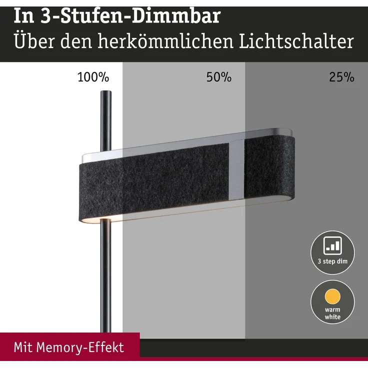 Paulmann 79988 LED Stehleuchte Jagun 3-Step-Dim 2700K 1250lm Filz anthrazit – Bild 4