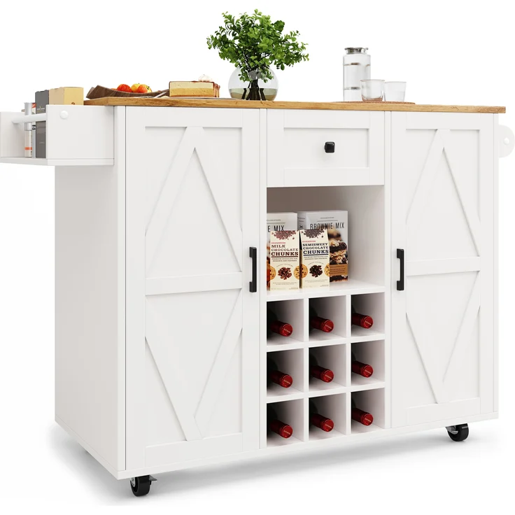 Küchenwagen 137,5x40x95,6 cm (ausgeklappt 137,5x65x95,6 cm), klappbar mit Stauraum, weiß, MDF – Bild 3