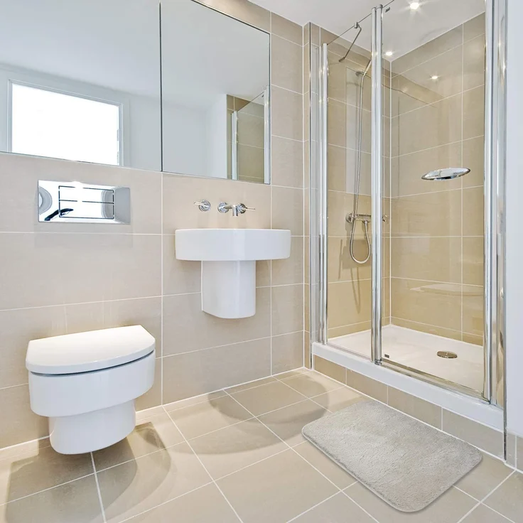 FCSDETAIL rutschfeste, Hochflor Badteppiche 70X120 cm, Maschinenwaschbare Badematte, Badvorleger mit Wasserabsorbierenden, Weichen Mikrofasern für Badewanne, Dusche und Badezimmer (Beige) – Bild 2