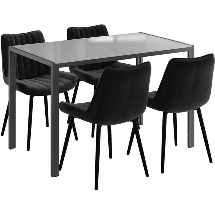 Esstisch Set Grand Grau 120x70 cm mit 4 Stühlen (Schwarz) Vicco – Bild 1