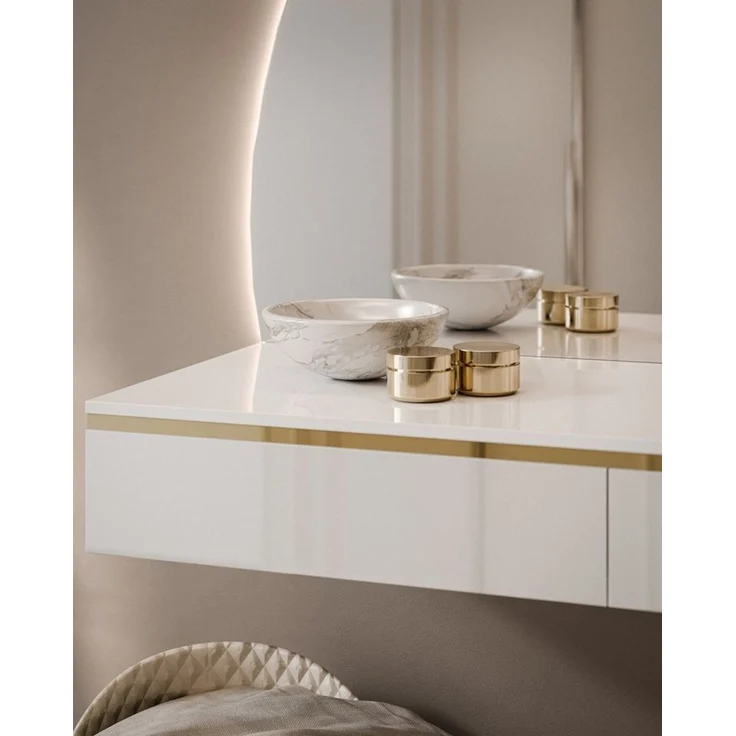 ALLHOUSE24 Schminktisch Hängender Schminktisch PEONY GOLD Halbmond Spiegel mit Beleuchtung (1x Konsolentisch, 1x Spiegel mit LED Beleuchtung), Breite: 102 cm – Bild 4