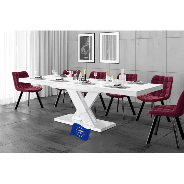 designimpex Esstisch Design Tisch HEN-111 Weiß Hochglanz ausziehbar 160 bis 256 cm