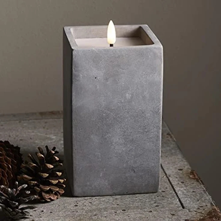 LED Blockkerze ,Flamme Cem', Zement, grau, 16,5cm – Bild 3
