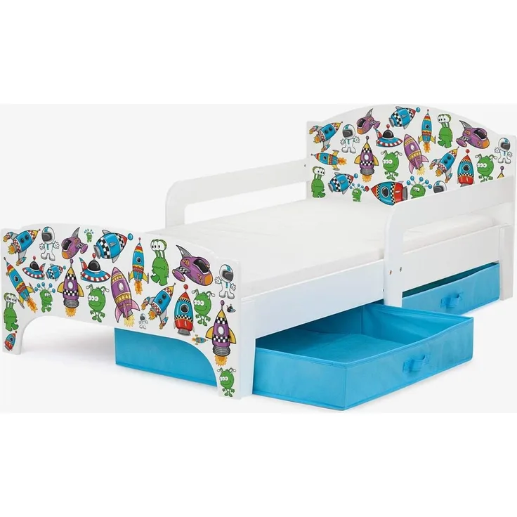SMART Kinderbett aus Holz - UFO - Einzelbett mit Schubladen und Matratze (140/70 cm)