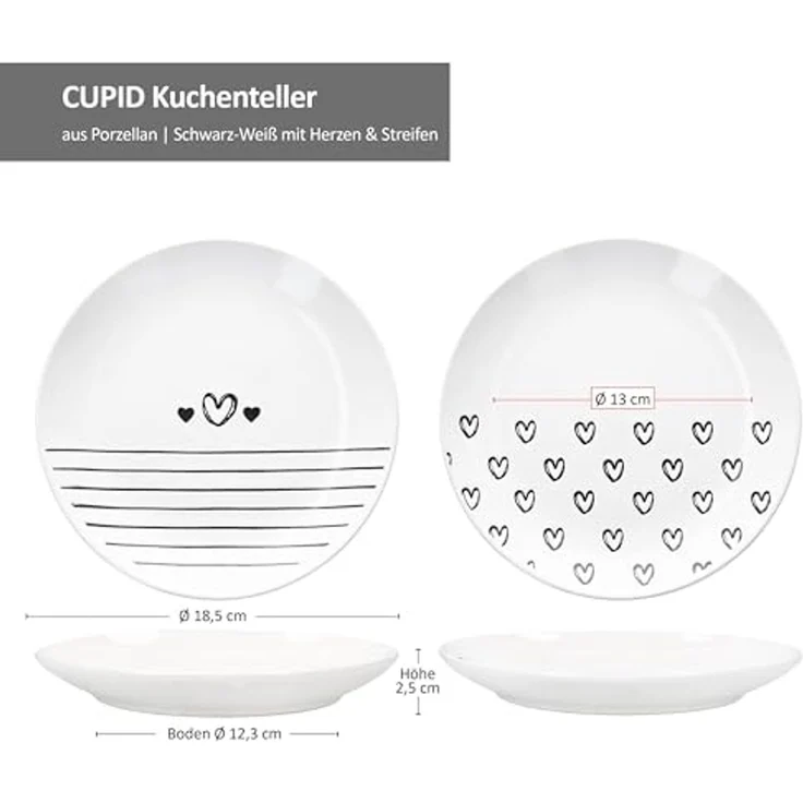 MamboCat Frühstücksteller MamboCat 6er Set Cupid Kuchenteller Ø18,5cm Herz Streifen schwarz-weiß – Bild 6