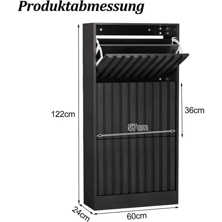 UEV Schuhschrank schmal mit 3 Klappen Holz, moderner Flurschrank Schuhregal 60x24x122cm (Schuhkommode) Schuhkipper mit verstellbaren Trennwänden für Verschiedene Schuhtypen – Bild 3