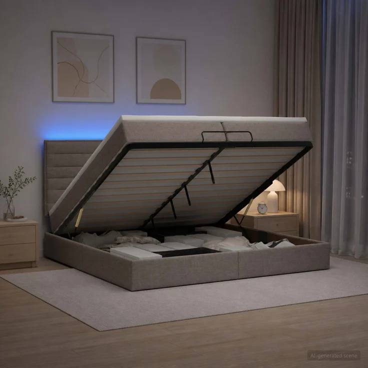 vidaXL Ottoman-Bett mit Matratze und LED Taupe 200 x 200 cm Stoff 3458018 – Bild 4