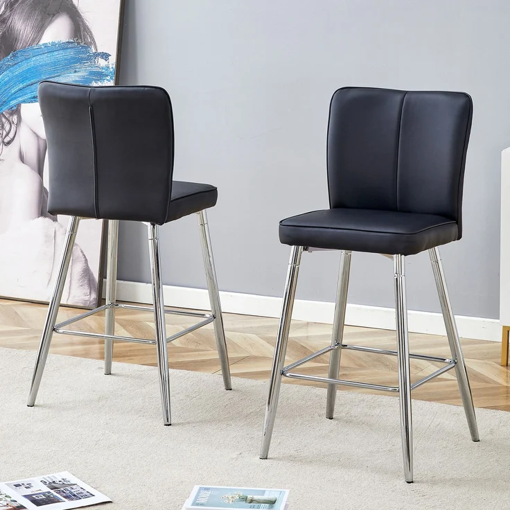 101 cm hoher Barstuhl aus schwarzem PU-Material, zweiteiliges Set: ergonomische Rückenlehne, bequem und stilvoll--Schwarz+Silber--101x44x44cm--YOUDENOVA – Bild 6