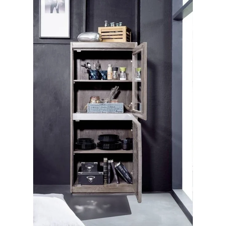 Vitrine Sheesham 63x40x147 smoked oak lackiert SYDNEY #205 – Bild 5