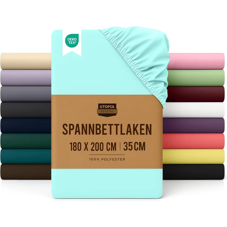 Utopia Bedding - Spannbettlaken 180x200 cm - Spa Blau - Oeko-Tex Zertifiziertes Gebürstete Polyester-Mikrofaser Spannbetttuch - 35 cm Tiefe Tasche – Bild 1