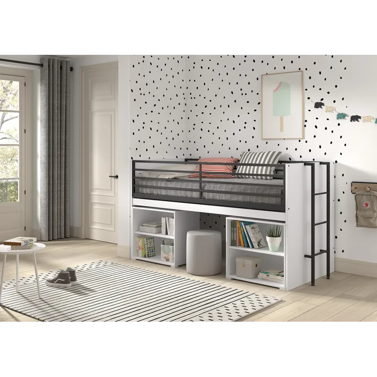 Halbhohes Bett mit Schreibtisch u. Regalen Sam 98 x 219 x 116.6 cm