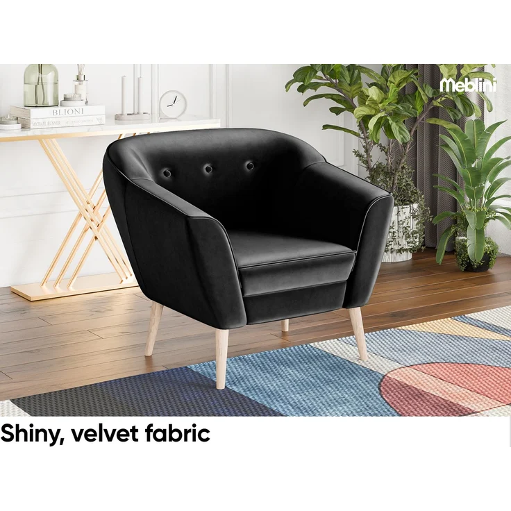 MEBLINI Mini Sofa Set 2-1 für Wohnzimmer - Mini Lounge für drei Personen - Küchensofa - Sofa Klein - Sitzgarnitur - Polstergarnitur - Sofagarnituren - DORIS - 2+1 - Schwarz Samt – Bild 4