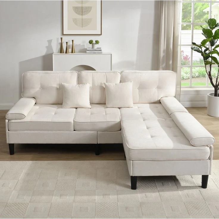 DESVIAE Sofa Hellbeige aus Chenille – 195x86x149 cm – Fußbank, Schlaffunktion – Bild 3