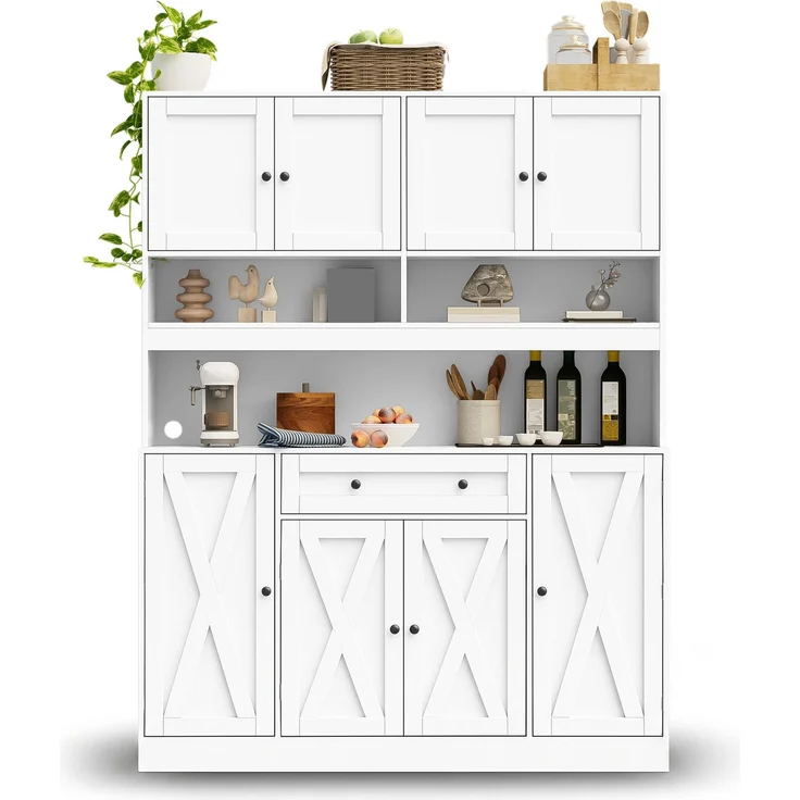 ZUBALIYA Buffetschrank 140x40x185 cm, mit verstellbaren Einlegeböden, aus MDF, Weiß – Bild 10