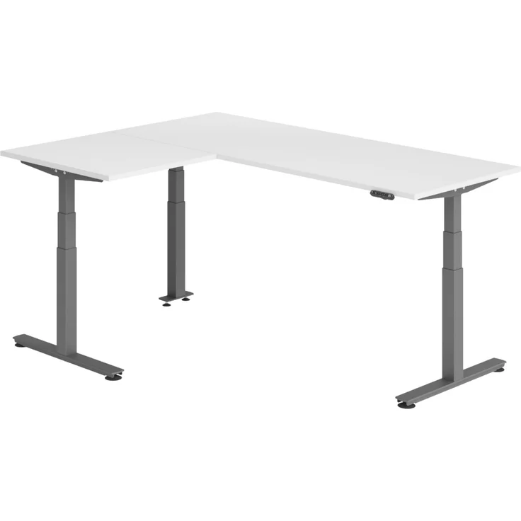 bümö Eckschreibtisch elektrisch höhenverstellbar L-Form: 200 x 160 cm in weiß, Gestell graphit - Stehschreibtisch mit Memory-Steuerung, elektrischer XXL Schreibtisch für die Ecke, XDSMW-2008-W-G – Bild 1