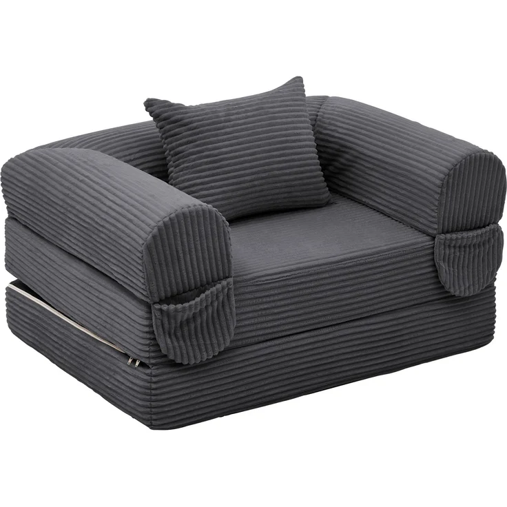 Rayofly-Cord Einzel-Schlafsofa umwandelbar, multifunktionales Klappsofa-Bett, platzsparendes Gästebett, Grau, H 65cm x T 120cm x B 85cm – Bild 5