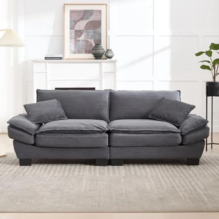 Ball & Cast Couch mit Schlaffunktion, Samt Sofa 2 Sitzer mit Kissen für das Wohnzimmer Wohnung Schlafzimmer, 224 x 81 x 81 (BxHxT), Dunkelgrau – Bild 2