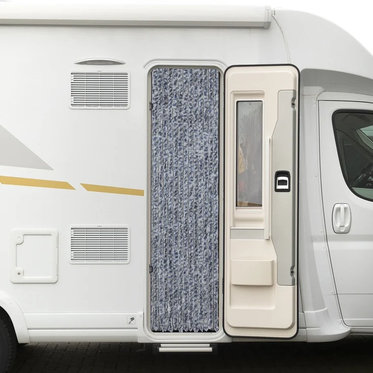 Moritz Flauschvorhang aus Chenille 56 x 185 cm blau grau meliert Türvorhang als Fliegenschutz Insektenschutz für Camping Wohnwagen – Bild 1