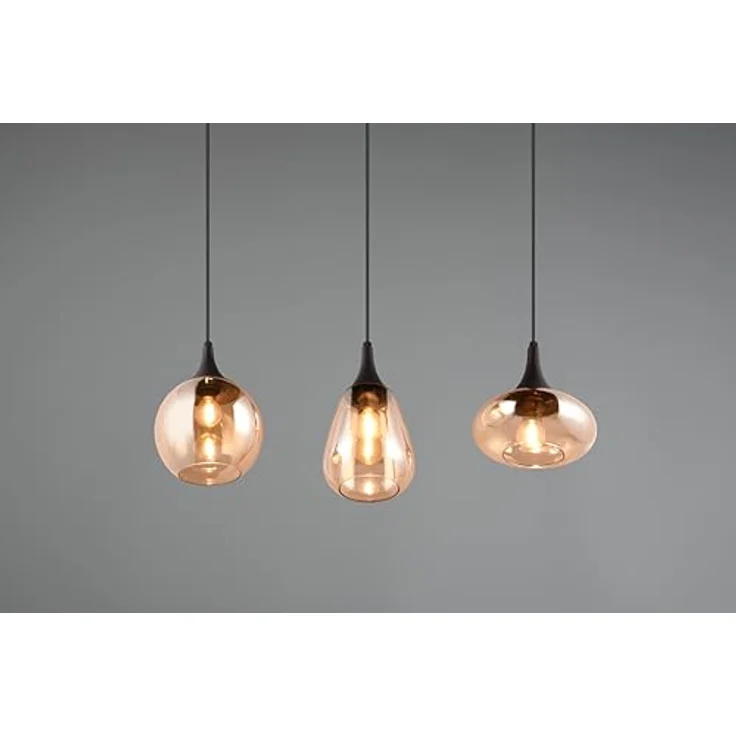 Trio Leuchten Lumina Pendelleuchte, 3-stilig mit 120 W, amber-schwarze Glasschirme, Maße: 19,5 x 68,8 x 150 cm, E14 – Bild 5