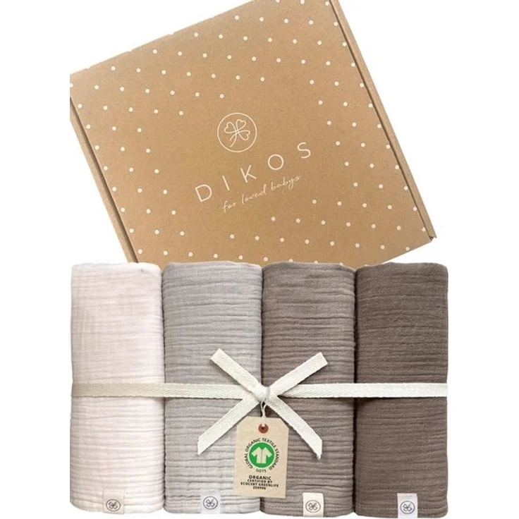 Babydecke Mulltücher 4er-SET gekreppt, Spucktuch 64x64 100% GOTS BIO-Baumwolle, DIKOS, PREMIUM Qualität atmungsaktiv, nachhaltig, plastikfrei, kuschelweich – Bild 4