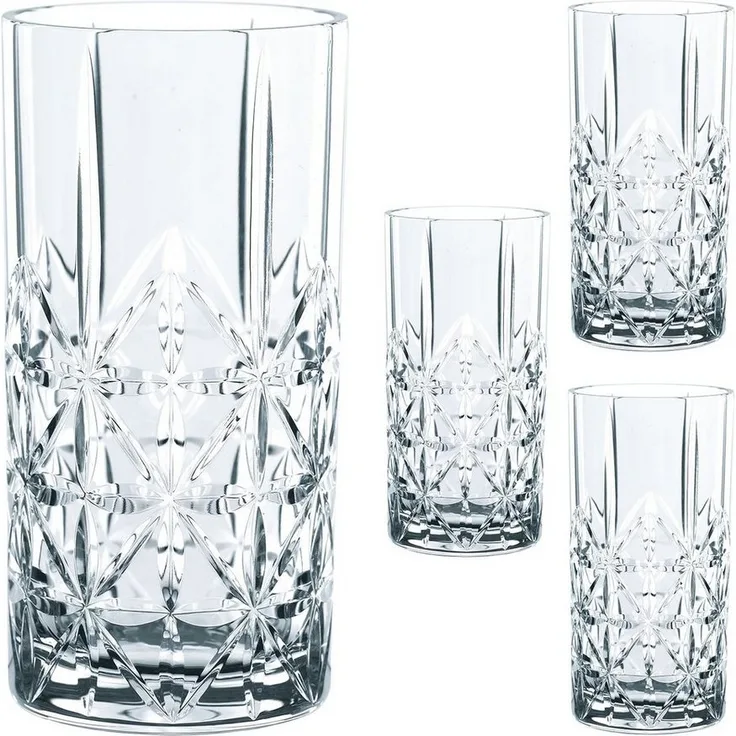Riedel Vivant Longdrink, 4er Set, Longdrinkglas, Longdrinkgläser, Wasser, Hochwertiges Glas, 375 ml, 0484/04