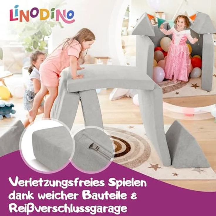 Linodino Kindersofa Spielsofa I aus Schaumstoff Bausteine I Spielcouch für Kinder, Wasserfeste Unterbezüge, Waschbare Chenille Bezüge 30° – Bild 4