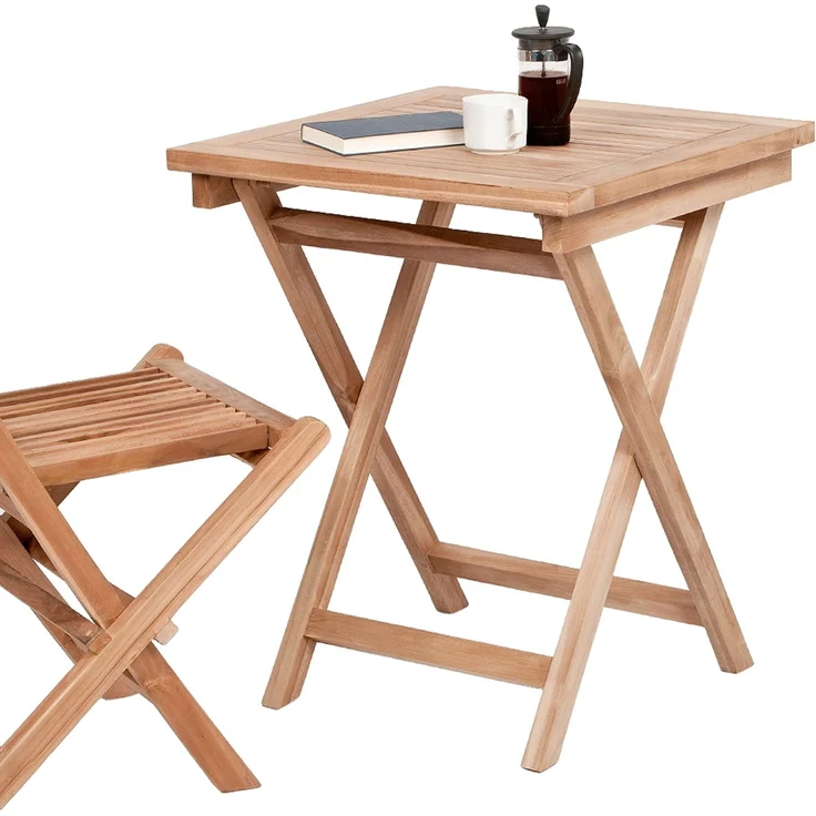 Teak Klapptisch KURSI 70cm Natural Esstisch Gartentisch Balkontisch Massivholz – Bild 2