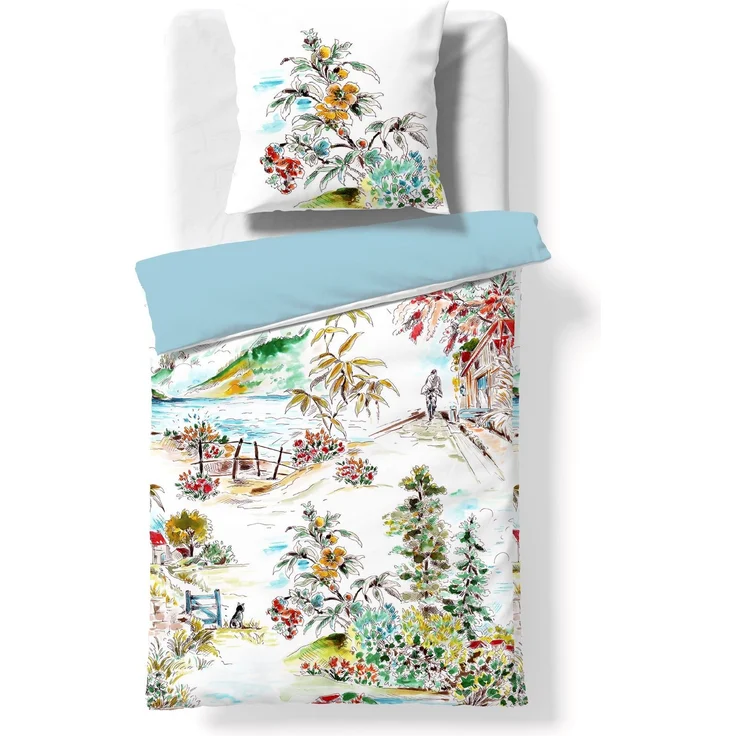 Fleuresse Mako-Satin Bettwäsche 155x220 Landschaft Süden Bäume Wende blau 115059-9 – Bild 2