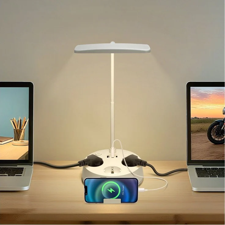 Aigostar Steckdosenleuchte Touch-Tischlampe mit USB & Typ-C, 3 Farben, Dimmen,Weiß – Bild 1