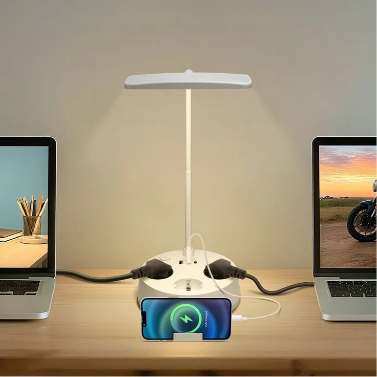 Aigostar Steckdosenleuchte Touch-Tischlampe mit USB & Typ-C, 3 Farben, Dimmen,Weiß