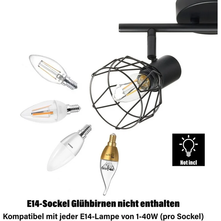 Zedelmaier Deckenstrahler Deckenleuchten 2/3/4 Flammig Deckenspots, E14/40W, ohne Leuchtmittel, ohne Leuchtmittel, Schwenkbar 350°, für Wohnzimmer Schlafzimmer Arbeitszimmer – Bild 3