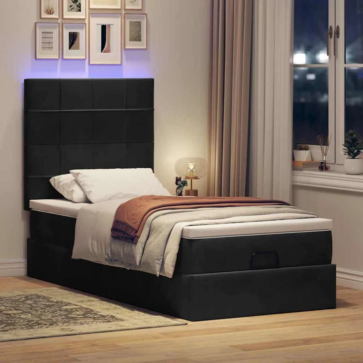 vidaXL Ottoman-Bett mit Matratzen & LEDs Schwarz 100x200 cm Samt 3314302 – Bild 3