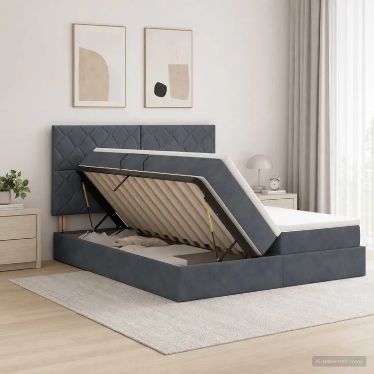 vidaXL Aufbewahrungsbett mit Kopfteil Dunkelgrau 180 x 200 cm Samt 3459838