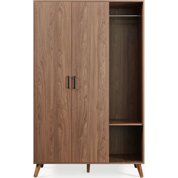 Kleiderschrank Norg 191x120x52 cm 2 Türen 5 Fächer Walnussoptik [en. casa] – Bild 5