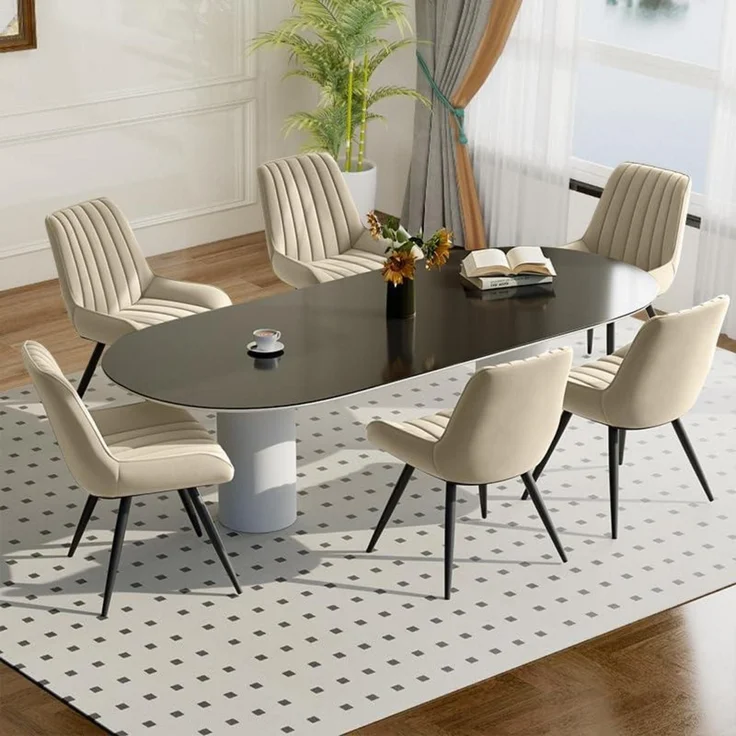 Esszimmerstuhl Sitzkissen Rückenlehne Metallbeine 6er Set Beige – Bild 1