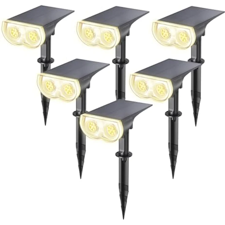 Linkind Solarlampen für Außen Garten 800Lm, 3000K Warmweiß Solar Strahler, IP65 Wasserdicht Gartenleuchten 22-LEDs, 3 Helligkeit Solarleuchten für Außen Garten, Hof, Gehweg, 6 Stück – Bild 1