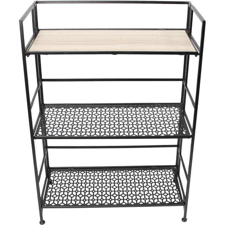 Dekoleidenschaft Standregal "Simply Modern" aus Metall, schwarz & MDF, klappbar, Regal mit 3 Böden, Badregal, Küchenregal, Klappregal, Wohnzimmerregal, Metallregal – Bild 2