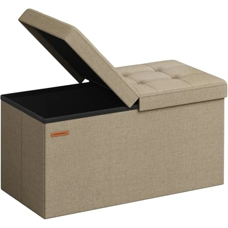 Songmics Sitzbank mit Stauraum, klappbare Sitztruhe, Aufbewahrungsbox, 38 x 76 x 38 cm, Deckel klappbar, bis 300 kg belastbar, für Flur, Wohnzimmer, Schlafzimmer, Kamelbraun LSF046K01 – Bild 1
