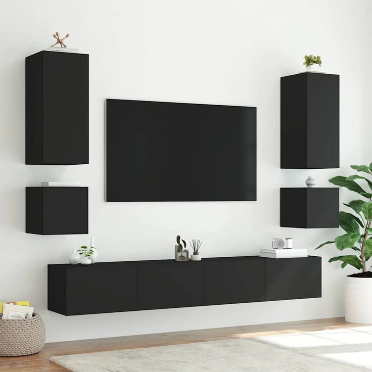 TV-Wandschrank, Fernsehschrank mit LED-Leuchten Schwarz 40,5x35x40 cm – Bild 6