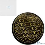 Schungit Untersetzer schwarzer Schungit Edelstein Blume des Lebens Gold