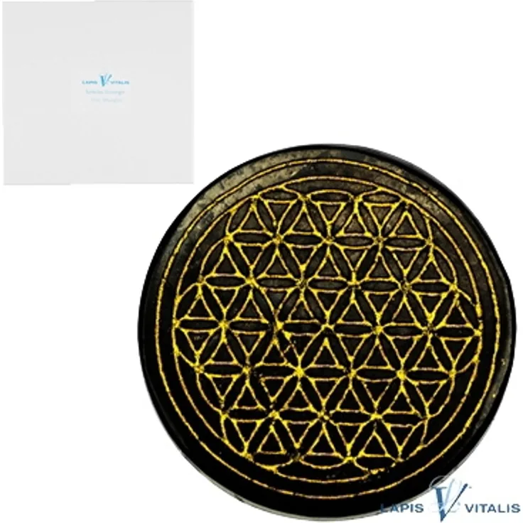 Schungit Untersetzer schwarzer Schungit Edelstein Blume des Lebens Gold