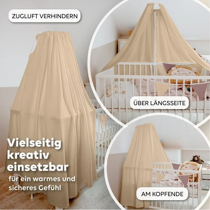 lilimaus Betthimmel Babybett Himmel aus 100% Musselin - luftiger Baldachin (1-tlg), behaglicher Rückzugsort im Babybett - sanft zu zarter Babyhaut – Bild 3