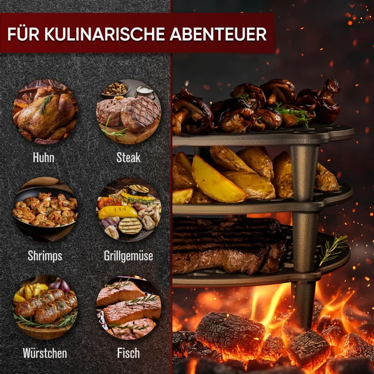 Stapelrost für 4,5 l Dutch Oven – Gusseisen Grillrost mit Füßen, Erhöhungsrost zum Grillen & Dünsten im Feuertopf – Bild 4